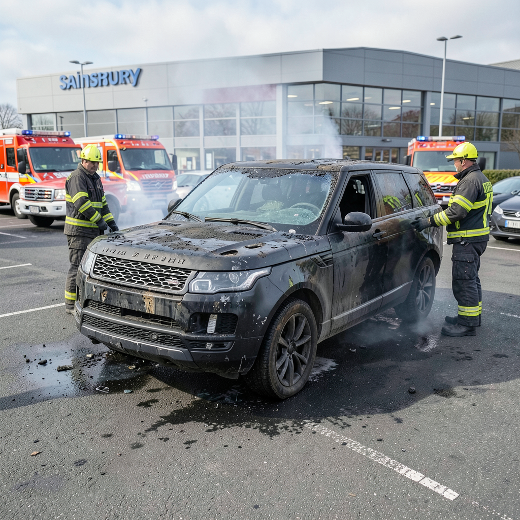 Fire crews attend Range Rover blaze at Banbury Sainsbury's car park